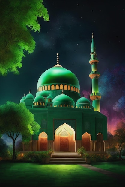Islamic background for a mosque in green a background for ramadan social media posts