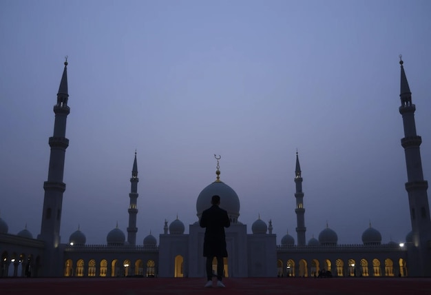 イスラム教の夜のモスク - ラマダン・カリームとイード・ムバラク