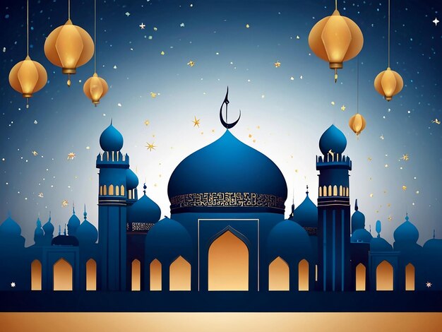 Islamic background Ramadan Kareem background with mosque and moon