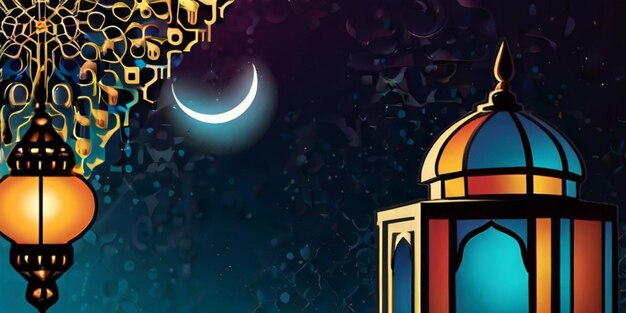 Islamic background for ramadan lantern and crescent moon