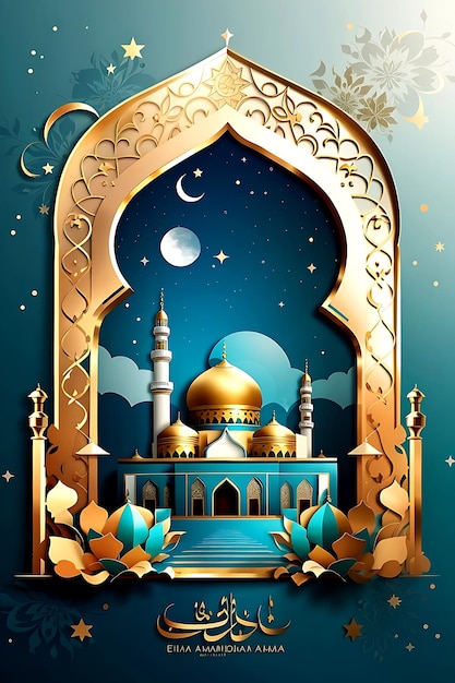 Islamic background suitable for Eid greetings Fitr Adha Muharram Ramadan ai generated