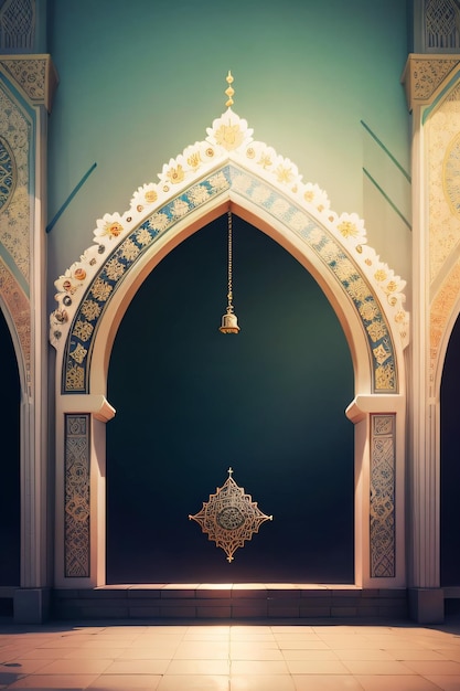 Islamic background suitable for Eid greetings Fitr Adha Muharram Ramadan by AI