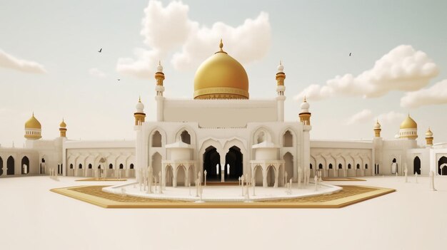 Photo islamic background with 3d kaaba mecca city