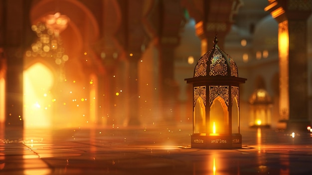 islamic background with lantern on the floor