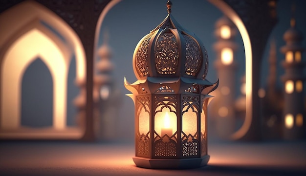 islamic background with photo of beautiful lantern decoration