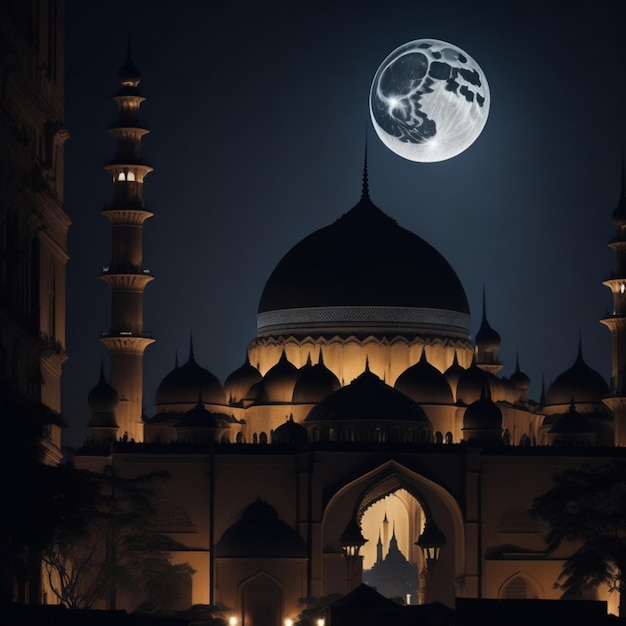 Islamic beautiful serene mosque at night generative ai