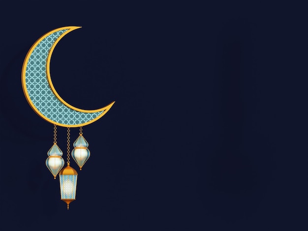 사진 램프와 달이 있는 이슬람 축하 배경
