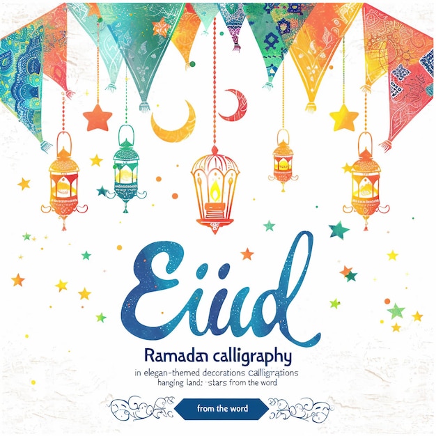 Islamic Celebration Ramadan and Eid Mubarak Design with Crescent Moon Gift Box and Praying Man 3