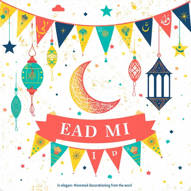 Photo islamic celebration ramadan and eid mubarak design with crescent moon gift box and praying man 3