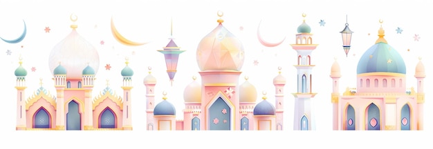 Islamic Celebration Ramadan and Eid Mubarak Design with Crescent Moon Gift Box and Praying Man 3