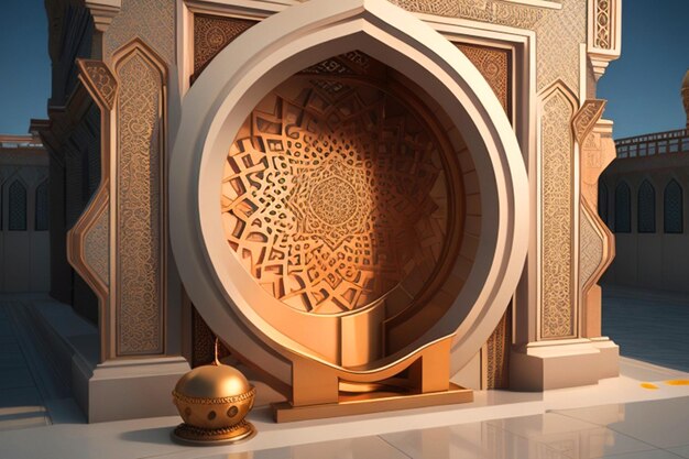 Islamic crescent lantern greetings gold BLACK background 3D render