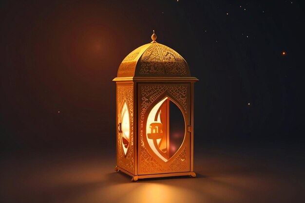 Islamic crescent lantern greetings gold BLACK background 3D render