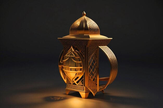 Islamic crescent lantern greetings gold BLACK background 3D render