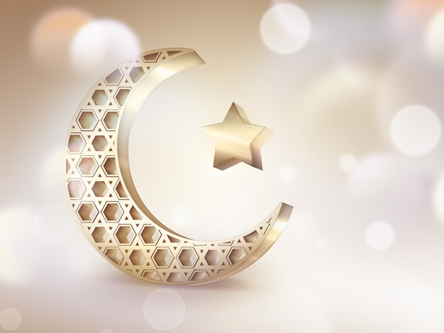 Islamic crescent and star on light background
