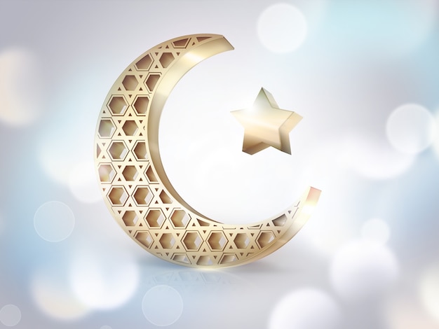 Islamic crescent and star on light background