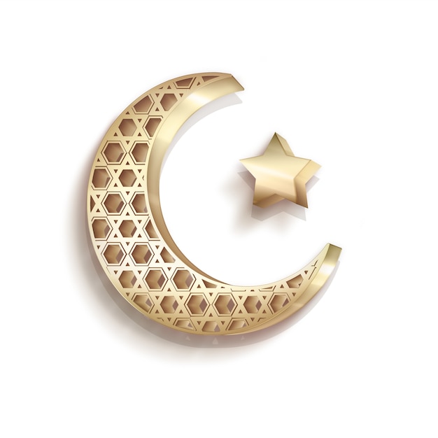 Islamic crescent and star on light background