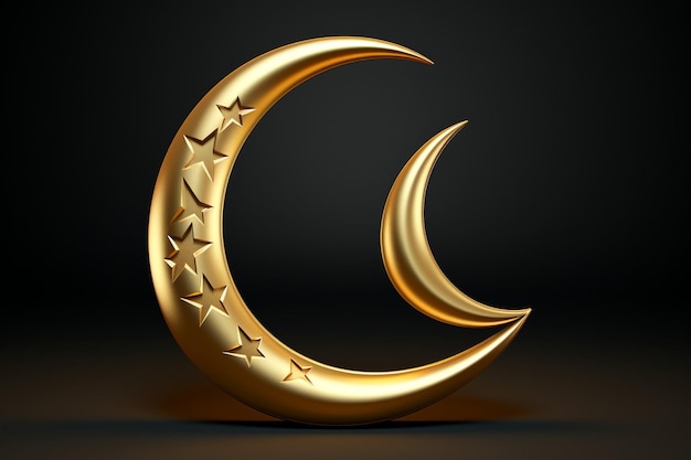 Islamic cute crescent moon and star isolated d rendering