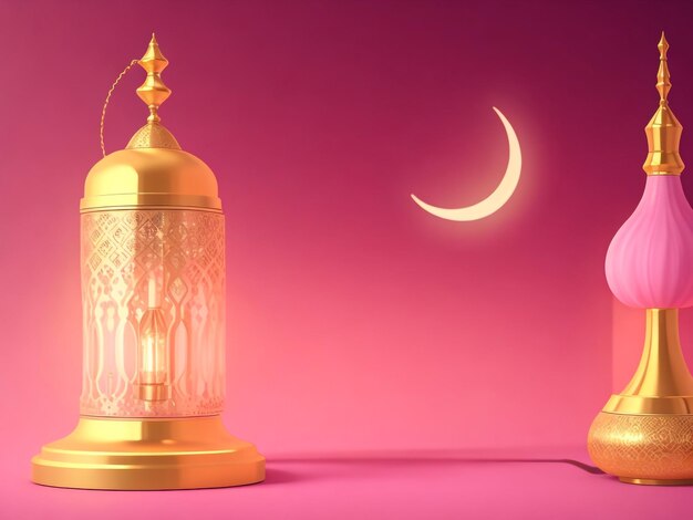 Photo islamic decoration background concept of islamic celebration ramadan kareem or eid al fitr adha eid mubarak with podium 3d illustration