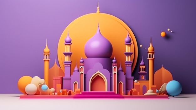 Islamic decoration background for ramadan with lantern and mosque 3d rendering 3d illustration