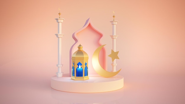 islamic decoration background for ramadan with lantern and mosque d rendering