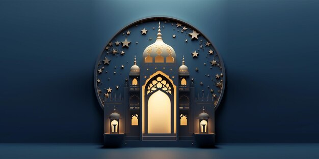 islamic decoration background with crescent moon lantern leaves