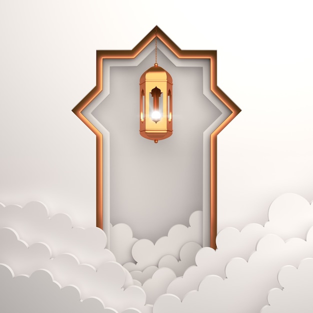 Islamic decoration background with lantern cloud