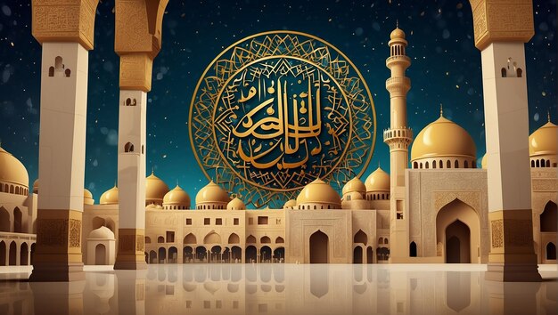 Foto sfondo decorativo islamico con lanterna e mezzaluna stile di lusso ramadan kareem