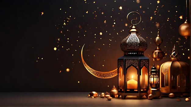 Islamic decoration background with lantern and crescent moon luxury style