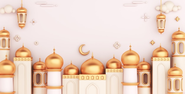 Islamic decoration background with mosque arabic lantern copy space