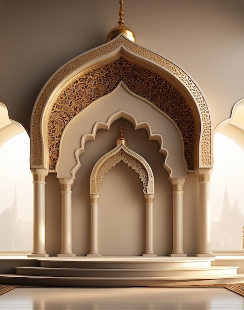 Islamic display podium with mosque window ramadan kareem mawlid eid al fitr adha