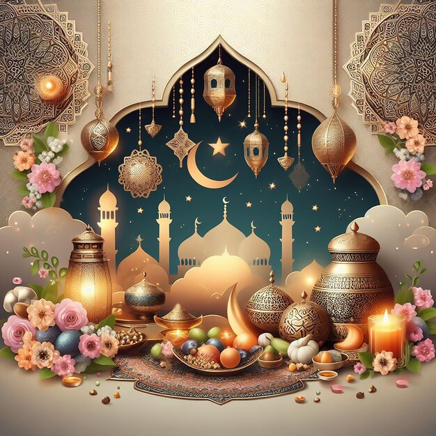 islamic eid al adha mubarak decorative background AIgenerated