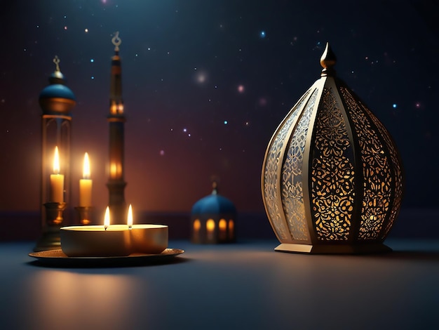 Photo islamic eid background design with glow light effect