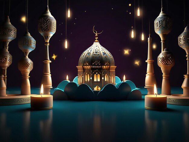 Photo islamic eid background design with glow light effect