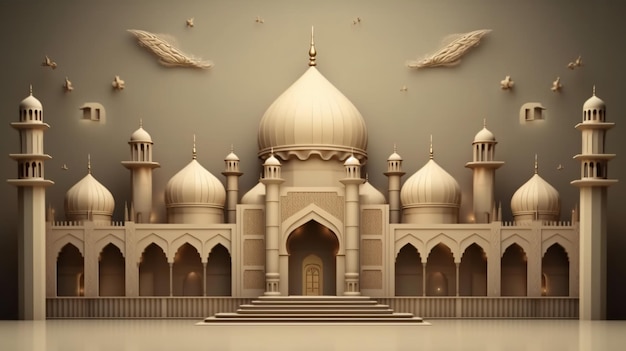 islamic eid mubarak ramadan kareem with gold mosque