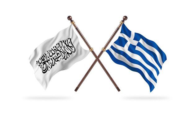 Islamic Emirate of Afghanistan versus Greece Two Flags Background