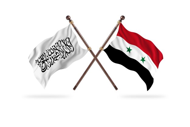 Islamic Emirate of Afghanistan versus Syria Two Flags Background