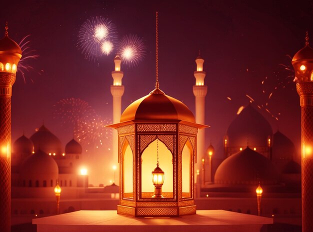 Islamic festival ramadan kareem Eid Mubarak royal elegant lamp with mosque holy gate