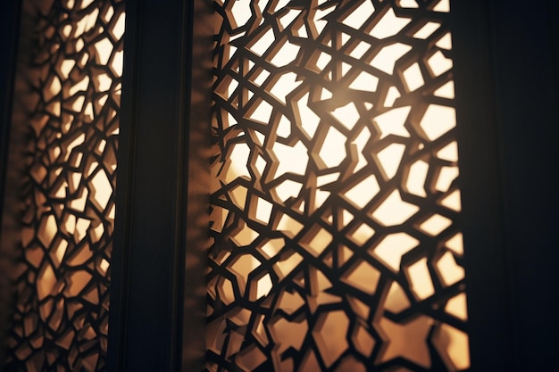 Islamic geometric patterns on a window grille Generative ai