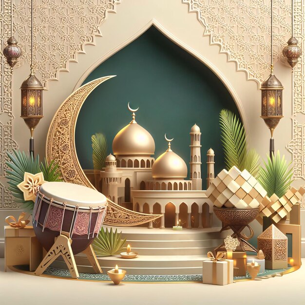 Islamic Golden Background Design on Ramadan Mubarak