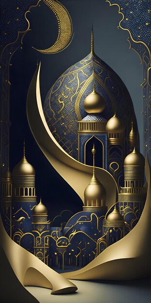 Islamic golden background with surreal details