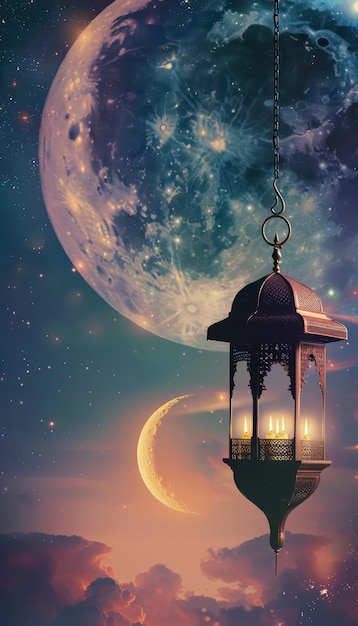 Исламский фон приветствия Мечеть и арабский фонарь Рамадан карим Ид Мубарак карты для мусульман