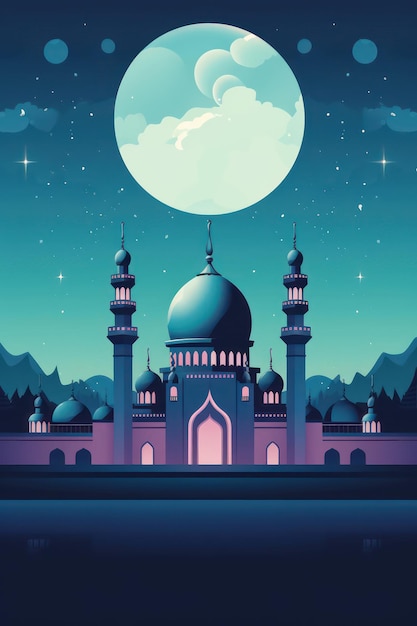 Islamic greeting background Mosque and Arabic Lantern Ramadan kareem Eid Mubarak cards for Muslim