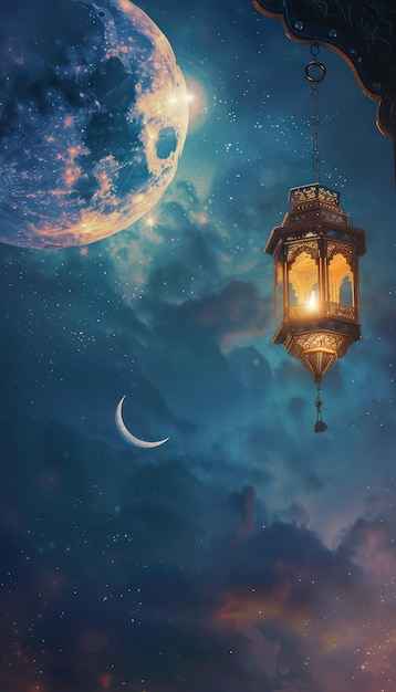 Islamic greeting background Mosque and Arabic Lantern Ramadan kareem Eid Mubarak cards for Muslim