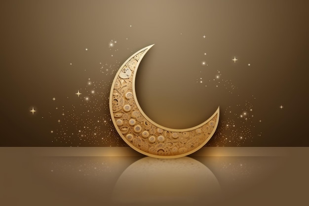 Islamic greeting card design for Ramadan Kareem with a crescent moon as the background