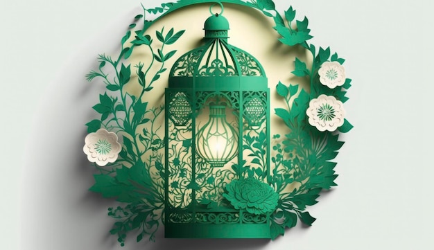 Islamic greeting Eid Mubarak cards for Muslim Holidays EidUlAdha festival celebration Arabic Ramadan Lantern Decoration lamp Generate Ai