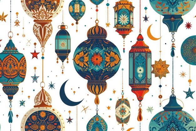 Islamic greeting eid mubarak lantern illustration ramadan kareem beautiful ornament background