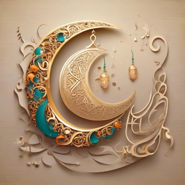 이슬람 축하 라마단 카림 카드 디자인 반달의 배경