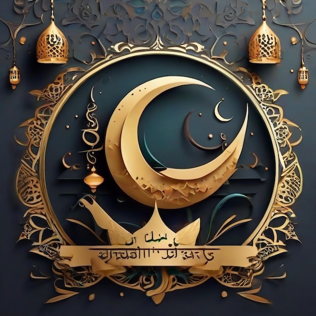 Islamic greeting Ramadan Kareem card design background with the crescent moon