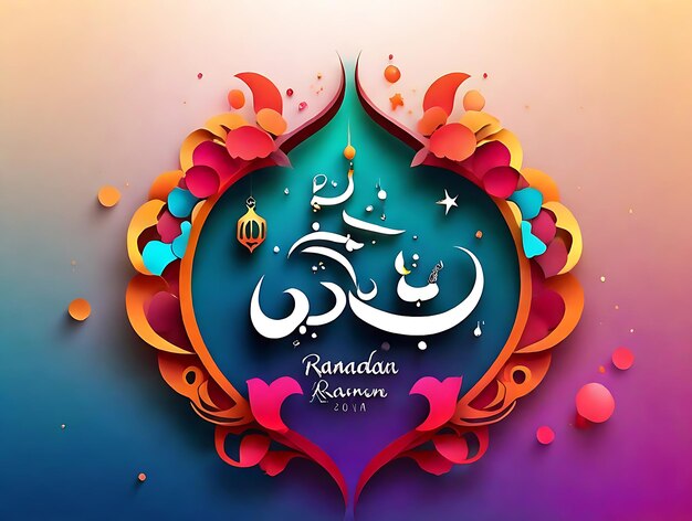 Islamic greeting ramadan kareem colorful background with beautiful lanterns design generated by ai