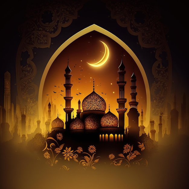 Islamic greetings card design background with beautiful gold